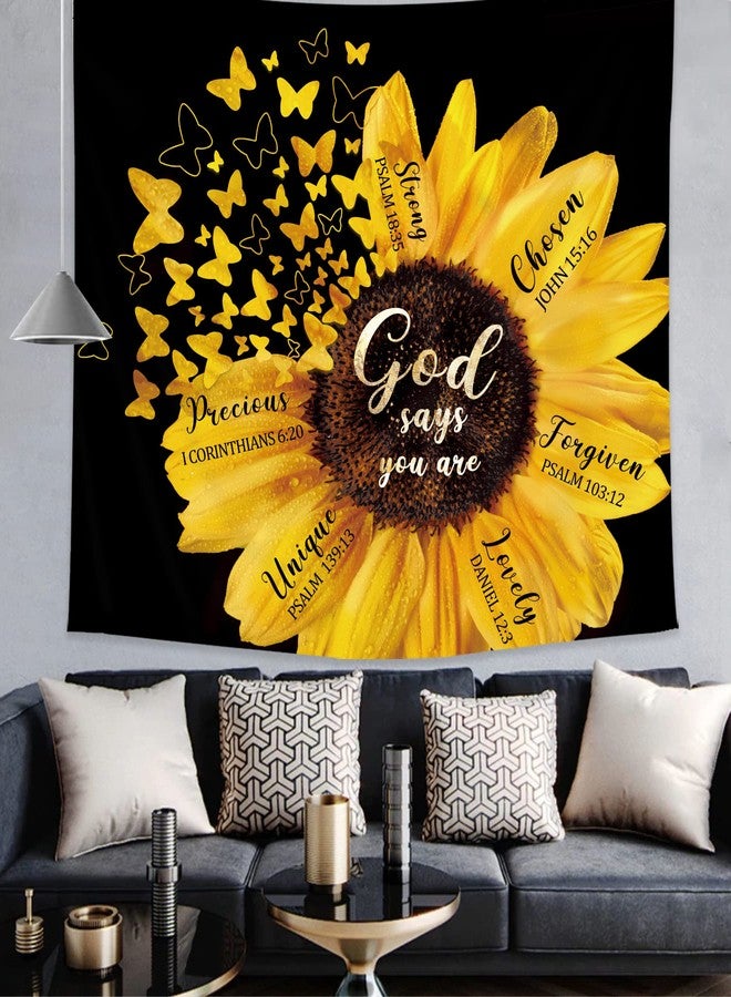 AMBZEK Black Yellow Sunflower Tapestry 51Hx59W Inch Bible Verse Quotes Girl Women Floral Butterfly Bedroom Wall Art Blooming Flower Rustic Country Nature Wall Hanging Living Room Dorm Decor Fabric - Image 5